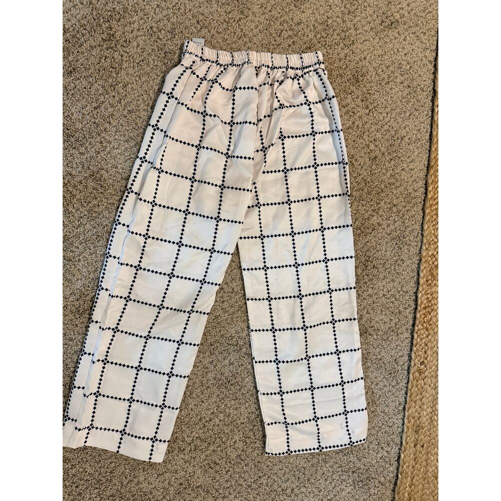 Sana Safinaz XS checkered pants, soft euc white brown wide leg